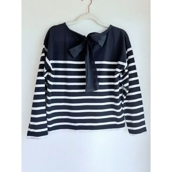 J.Crew Women's Mariner Cloth Bow Back Striped Long Sleeve Top in Navy & White S - Picture 6 of 12